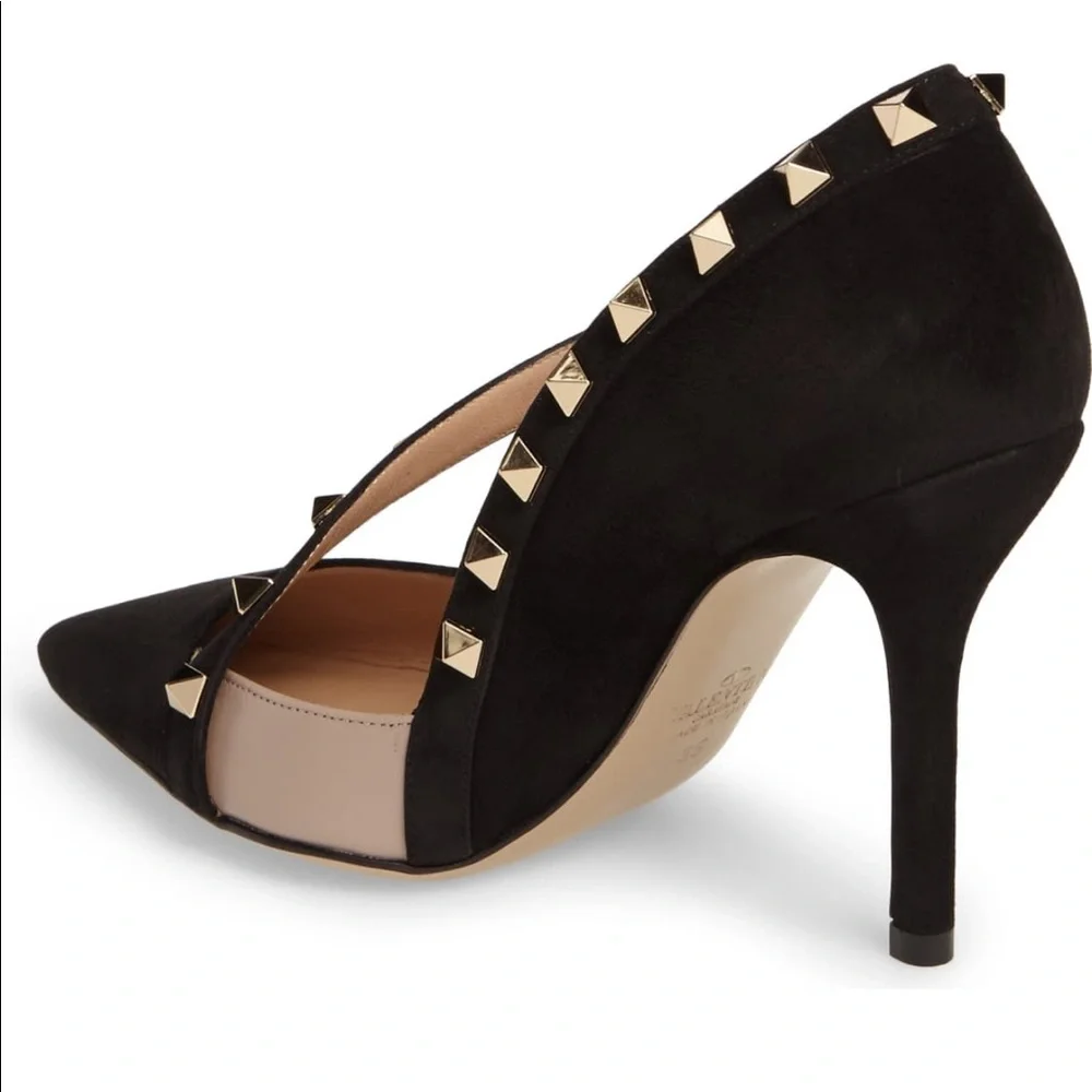 Valentino Black Suede Rockstud Pointed-Toe Heel - Picture 2 of 8
